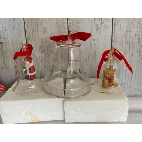 Vintage L'il Chimers Crystal Glass Bell CHRISTMAS ORNAMENT, Bear Santa - Picture 3 of 8